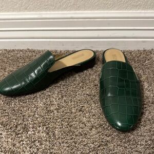 Green Croc Effect Mules